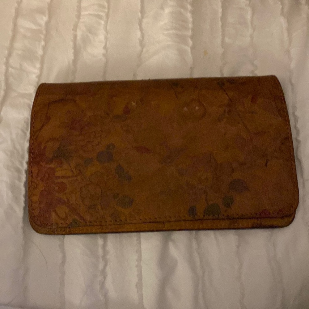 Johnny Was leather wallet with flowers and inside change purse